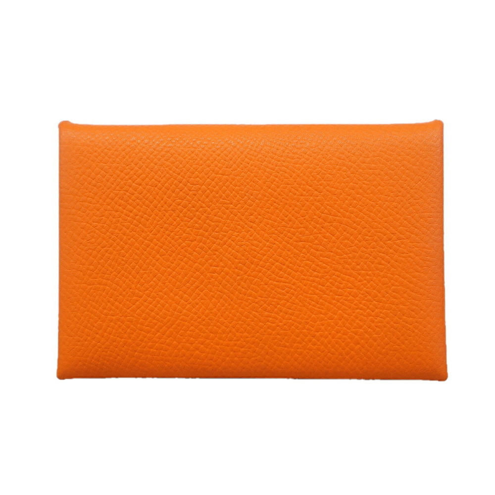Hermes Calvi business card holder/card case, Veau Epsom leather, orange, □O s...